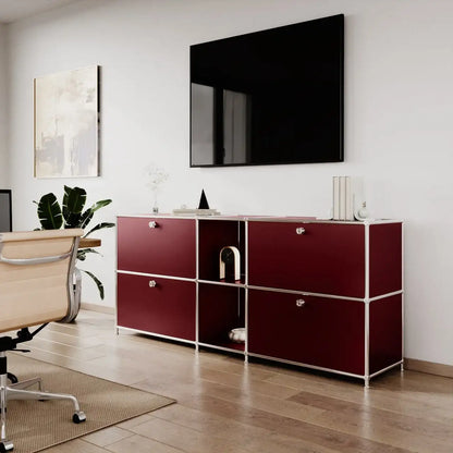 Sideboard in Rot mit 2 Schubladen / Klappen