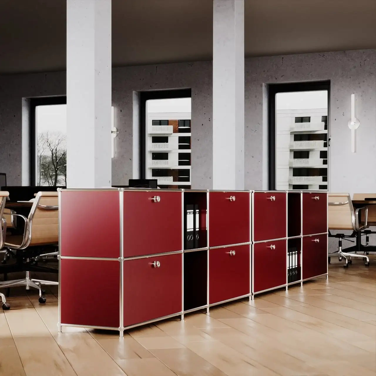 Sideboard in Rot mit 2 Schubladen / Klappen