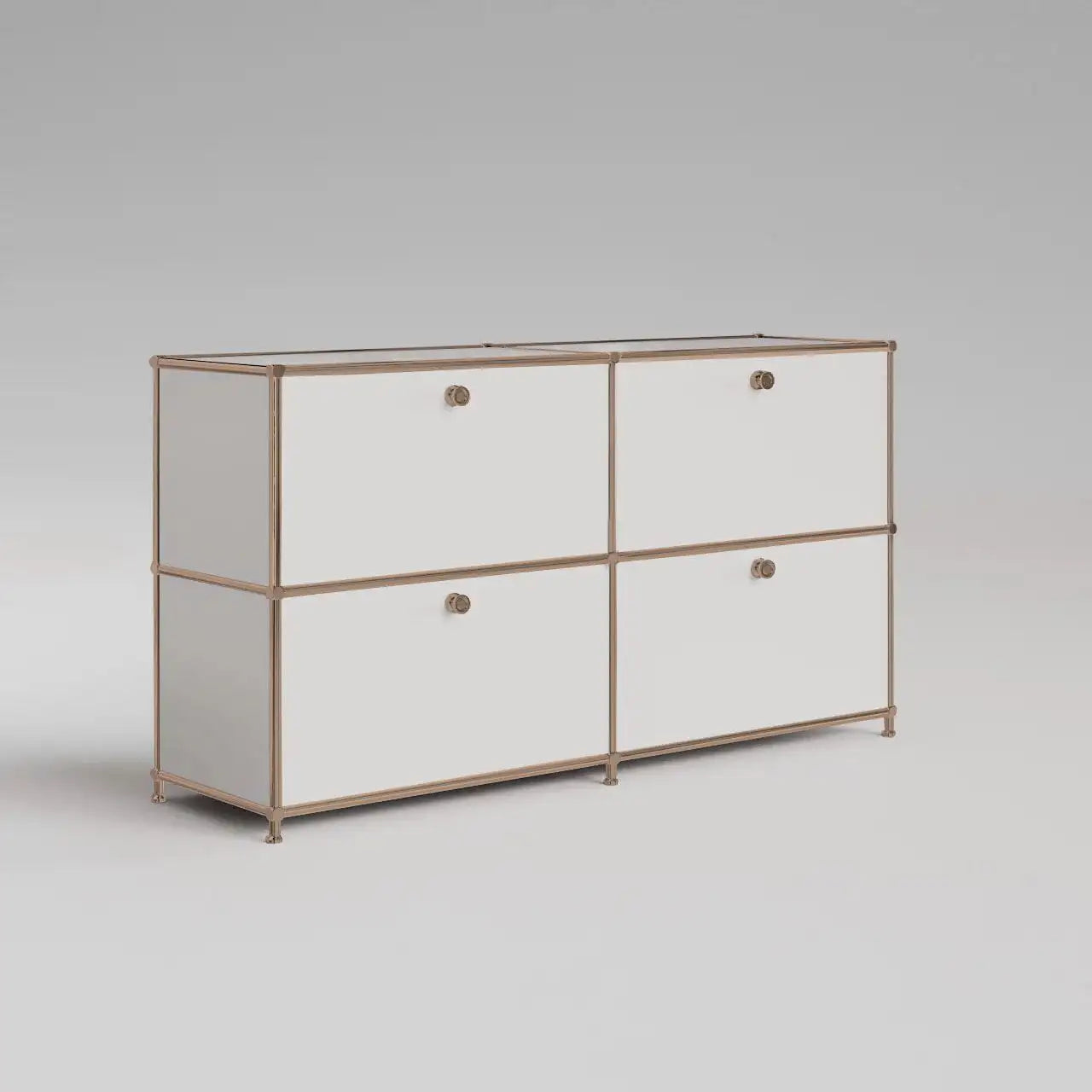 Sideboard in Weiss mit 4 Klappen – Roségold-Finish