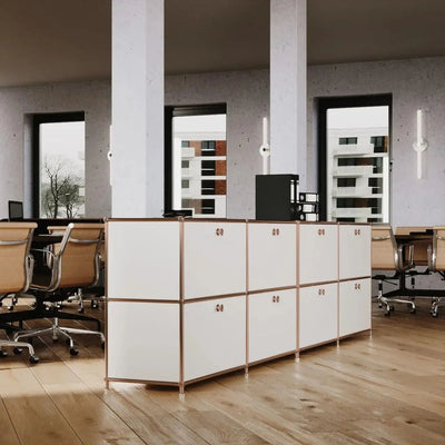 Sideboard in Weiss mit 4 Klappen – Roségold-Finish