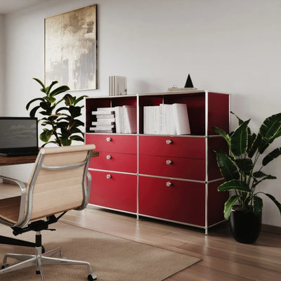 Alternative à la commode USM Haller de Flexcube : Commode rouge à 6 tiroirs