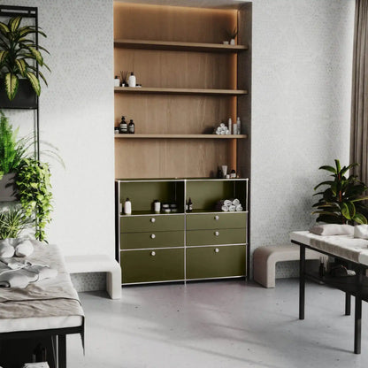 USM Haller Alternative von Flexcube: Kommode in Olivgrün mit 6 Schubladen