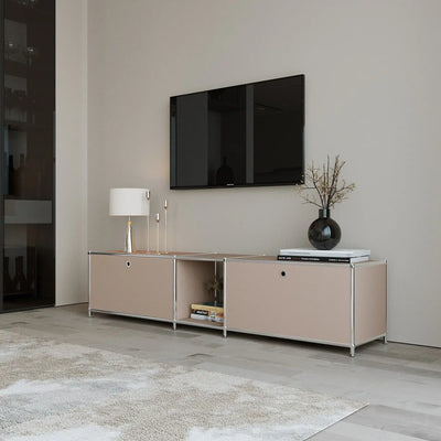Alternative USM Haller de Flexcube : Lowboard taupe avec 2 rabats