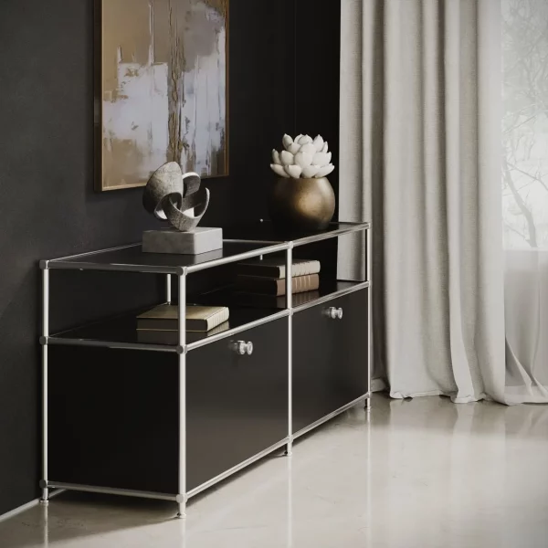 Meuble bas en noir avec 2 abattants