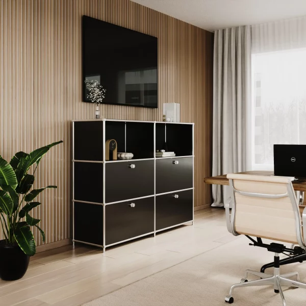 Sideboard in black with 2 drawers/flaps