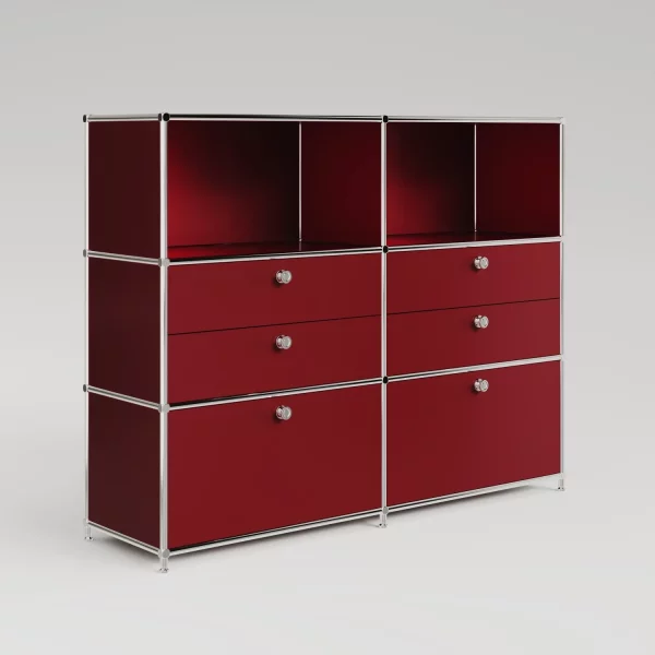 Commode rouge avec 6 tiroirs