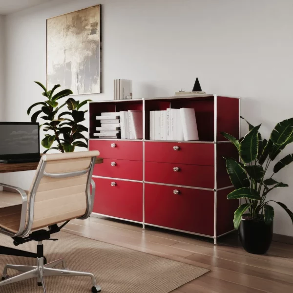 Commode rouge avec 6 tiroirs