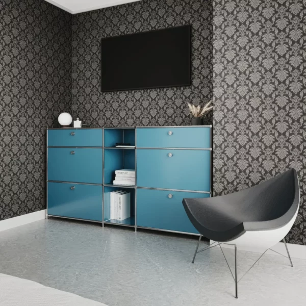 Chest of drawers in petrol with 4 drawers / 2 flaps