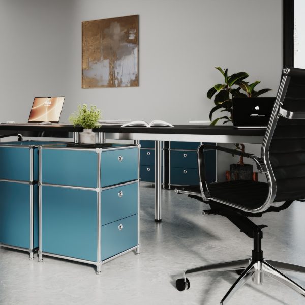 Desk pedestal in petrol with 3 drawers