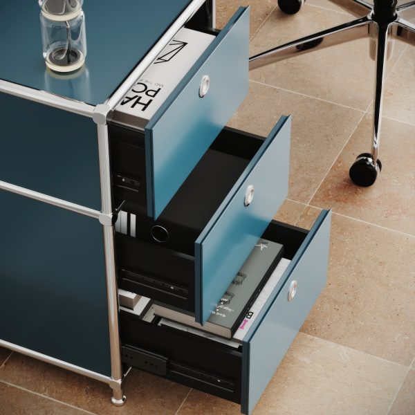 Desk pedestal in petrol with 3 drawers