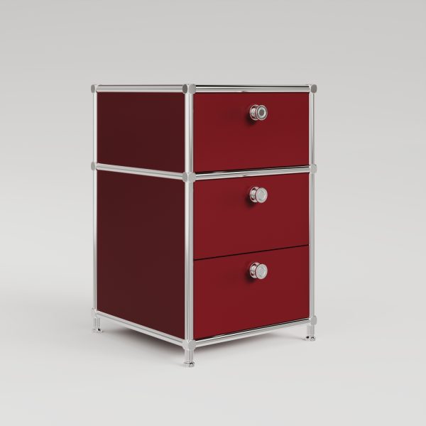 Caisson de bureau rouge avec 3 tiroirs