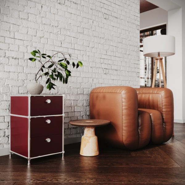 Caisson de bureau rouge avec 3 tiroirs