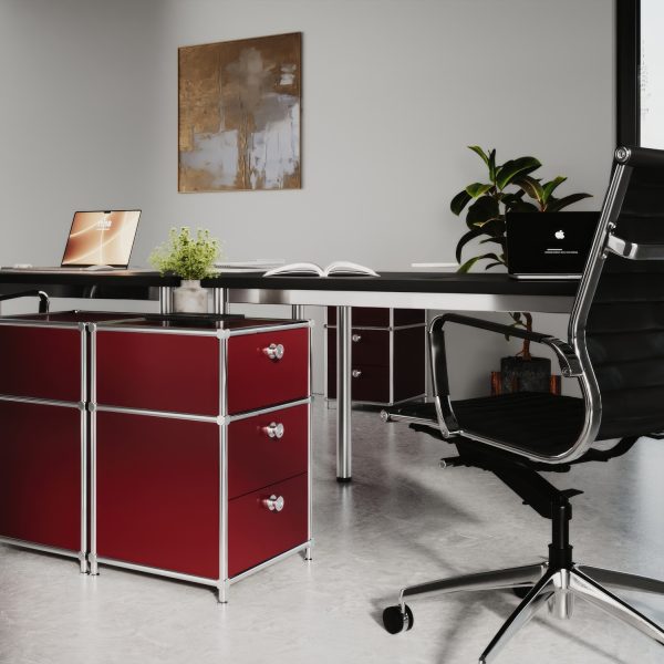 Caisson de bureau rouge avec 3 tiroirs