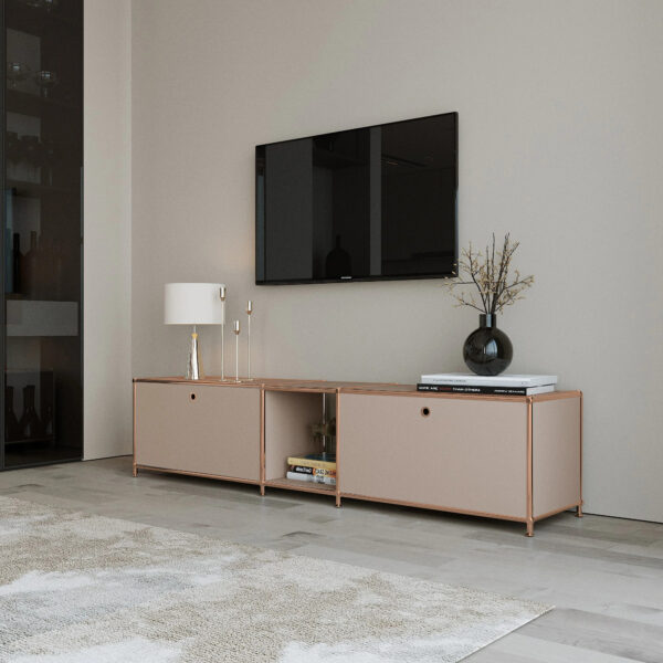 Lowboard in Taupe mit 2 Klappen - Roségold-Finish