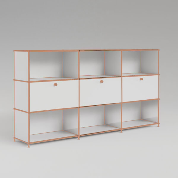 Regal in Weiss mit 3 Klappen - Roségold-Finish