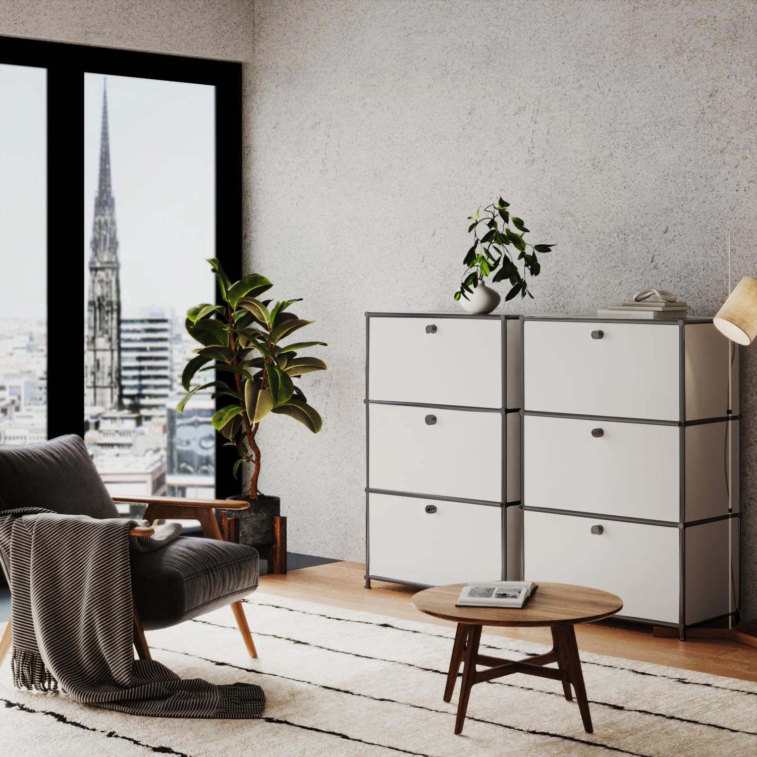 Kommode in Weiss mit 3 Schubladen - Schwarzem Chrom