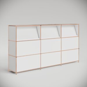 Empfangstheke in Weiss mit 3 Broschürenhaltern - Roségold-Finish