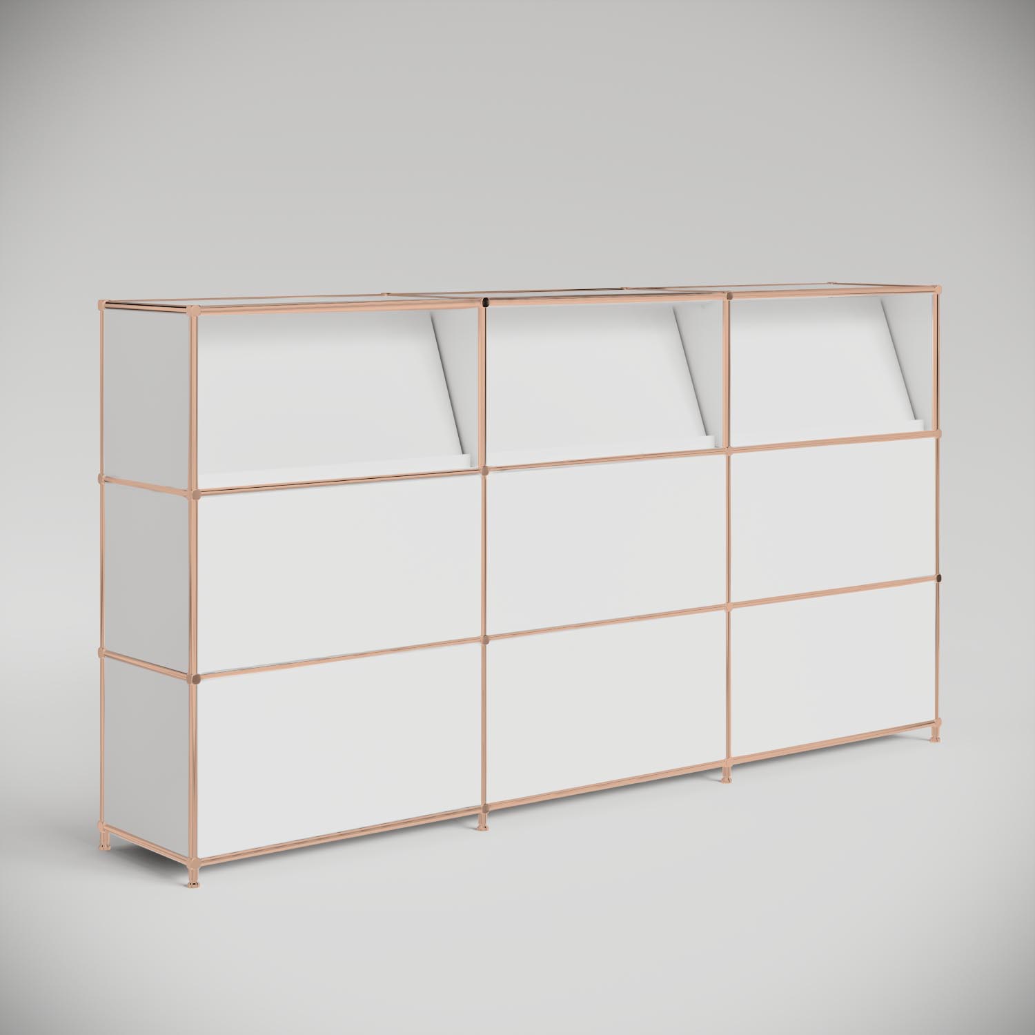 Empfangstheke in Weiss mit 3 Broschürenhaltern - Roségold-Finish