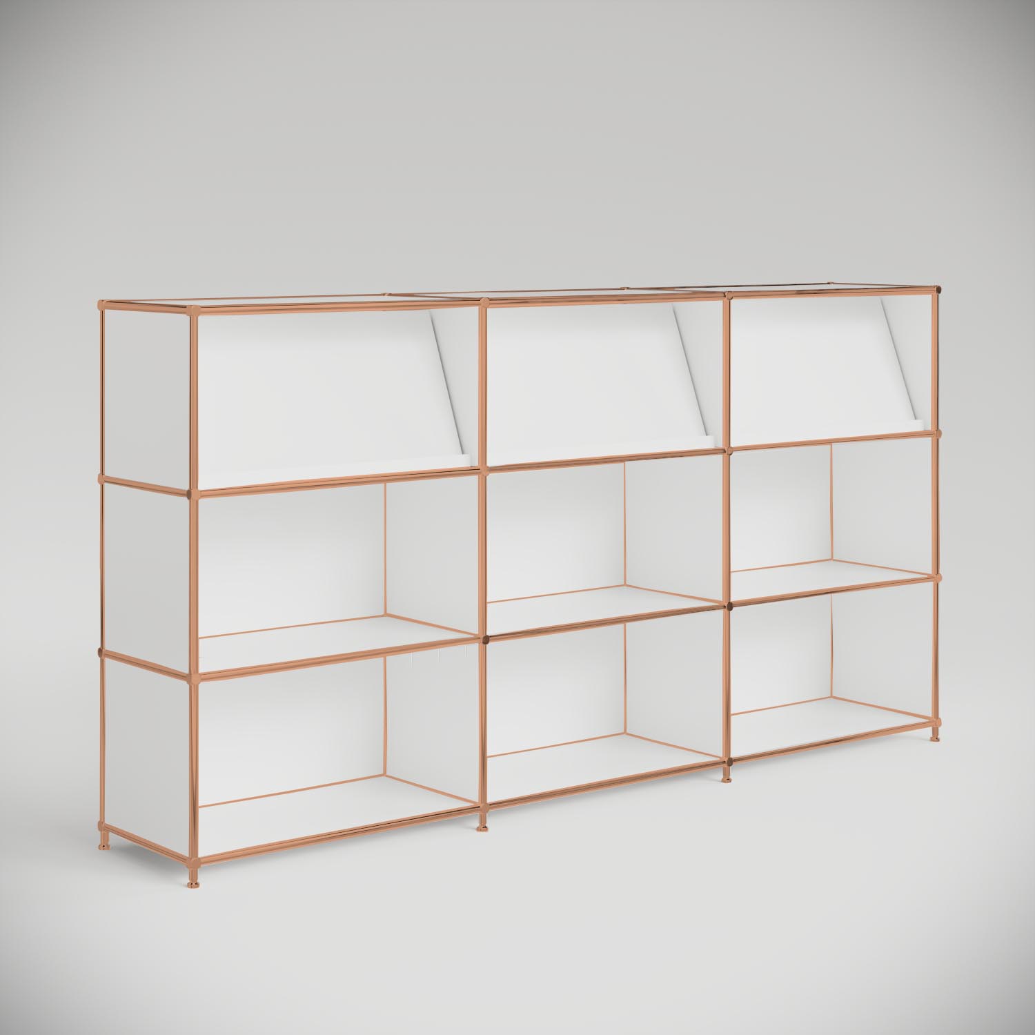 Empfangstheke in Weiss mit 3 Broschürenhaltern - Roségold-Finish